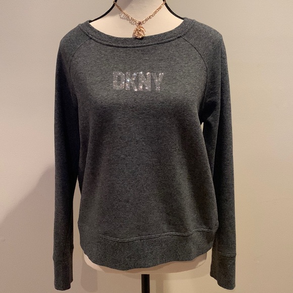 DKNY Women's Rhinestone Logo Crew Neck - Picture 2 of 7